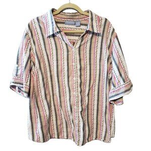 Liz & Me Button Up Shirt Collared Embroidery‎ All Over Cotton Floral Size 3X